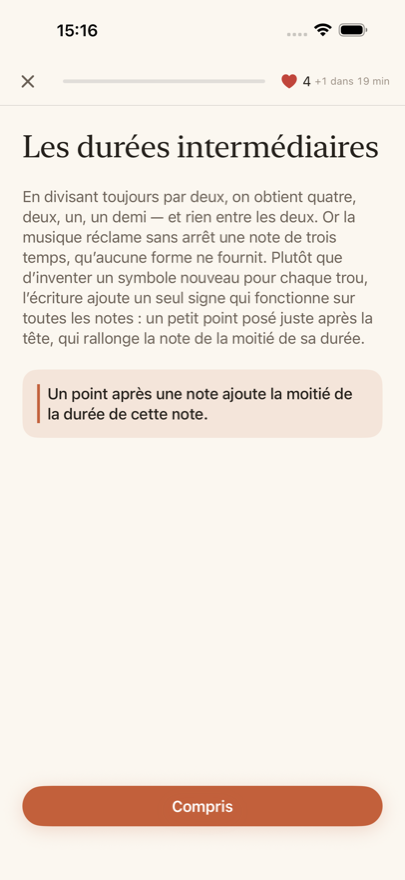 Une carte de théorie expliquant le point d'augmentation : plusieurs phrases de texte suivies de la règle à retenir.