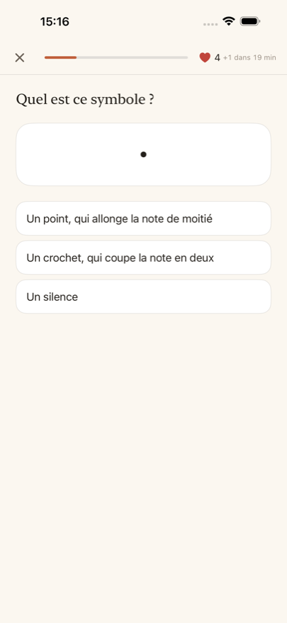 Un exercice : le point d'augmentation seul dans un cadre, et trois définitions à choisir.